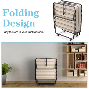 China Horizontal Detachable Luxury Steel <strong>Guest</strong> Folding Bedroom Furniture <strong>Beds</strong> with Soft Mattress on Wheels for Home &amp; Office - Product Image 4