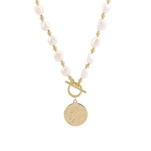 Collier en perles de style baroque rétro français avec pendentif en pièce d'or clair, chaîne de pull pour femme et chaîne de clavicule personnalisée - Product Image 5