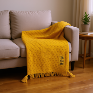 Manta Tejida con Diseño de Diamantes Amarillos M.S.OWNC, Suave y Acogedora para Cama o Sofá, Decoración para Todas las Temporadas, Rectangular con Borlas, Modelo Premium D0100H5UUKJ - Product Image 2
