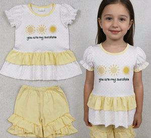 Conjuntos de Ropa para Niñas RTS Boutique, Diseño de Rayas con Estampado 'You Are My Sunshine', Pantalones Cortos, Nuevos Diseños de Verano - Product Image 1