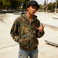 TKAN323 Veste à capuche camouflage pour homme, coupe courte personnalisée, délavée à l'acide, effet usé, 100% coton, coupe ample, fermeture éclair, sweat-shirts pour hommes