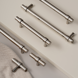 Kenop Kabinet Kuningan H59 Nikel Poles Model T Bar Minimalis Gaya Prancis untuk Pintu Lemari Dapur MOQ 2 Set - Product Image 1