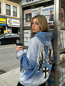 Giacca con Cappuccio in Cotone Lavorato a Maglia Personalizzata di Alta Gamma, Stile Retrò Streetwear, Effetto Lavaggio Acido e Dettagli Distressed, Anti-Piega, Stampa Digitale - Product Image 4