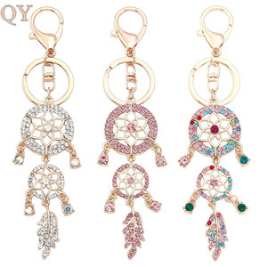QY Dreamcatcher Rhinestone Feather Metal Keychain Hollow <b>Bag</b> Charm Car <b>Key</b> <b>Ring</b> Boho Pendant Gift Wholesale Accessories - Product Image 1