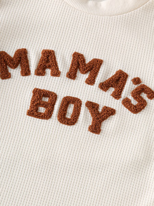 Completo Estivo per Neonato, 2 Pezzi in Cotone, Set di Abbigliamento alla Moda con Maniche Corte e Chiusura a Bottoni, 'MAMA'S Little Boy', Pantaloncini Connessi, Completo Waffle - Product Image 5
