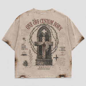 เสื้อยืดลายกราฟิกสไตล์วินเทจสีซีดจางแบบดิสเทรส พิมพ์ลายคอลลาจ ทรงบ็อกซี่ ผ้าคอตตอนหนา ใส่สบาย สตรีทแวร์ เสื้อยืดผู้ชายสั่งทำพิเศษ - Product Image 2