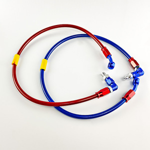 Tuyau de frein de moto Qiangye, rouge et bleu, en acier inoxydable tressé, raccord à 90 degrés pour modification de moto - Product Image 4