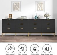 Commode de chambre à coucher moderne à 6 tiroirs avec poignées dorées Organisateurs de placard de rangement en bois noir pour vêtements Utilisation générale de meubles de maison