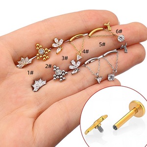 <span class=keywords><strong>Piercing</strong></span> per Labbra, Cartilagine, <span class=keywords><strong>Trago</strong></span> in Acciaio Inossidabile Ipoallergenico 16G con Catena CZ e Fiore, Oro e <span class=keywords><strong>Argento</strong></span> - Product Image 2