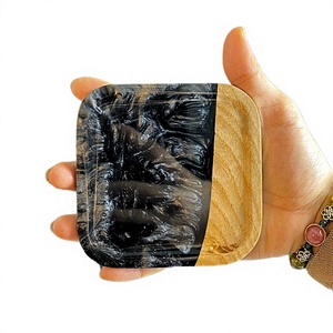 Wooden <b>Epoxy</b> <b>Resin</b> Coaster With <b>Black</b> Marbled Design Handmade Food Safe Utensil For Kitchen Use Made in Vietnam - Product Image 1