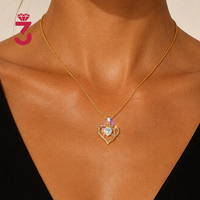 Collier Cœur en Moissanite, Pendentif Cœur Taillé, Design Rose, Chaîne en Or Jaune, Bijoux pour Femme, Cadeau Saint-Valentin, Mariage, Vente en Gros
