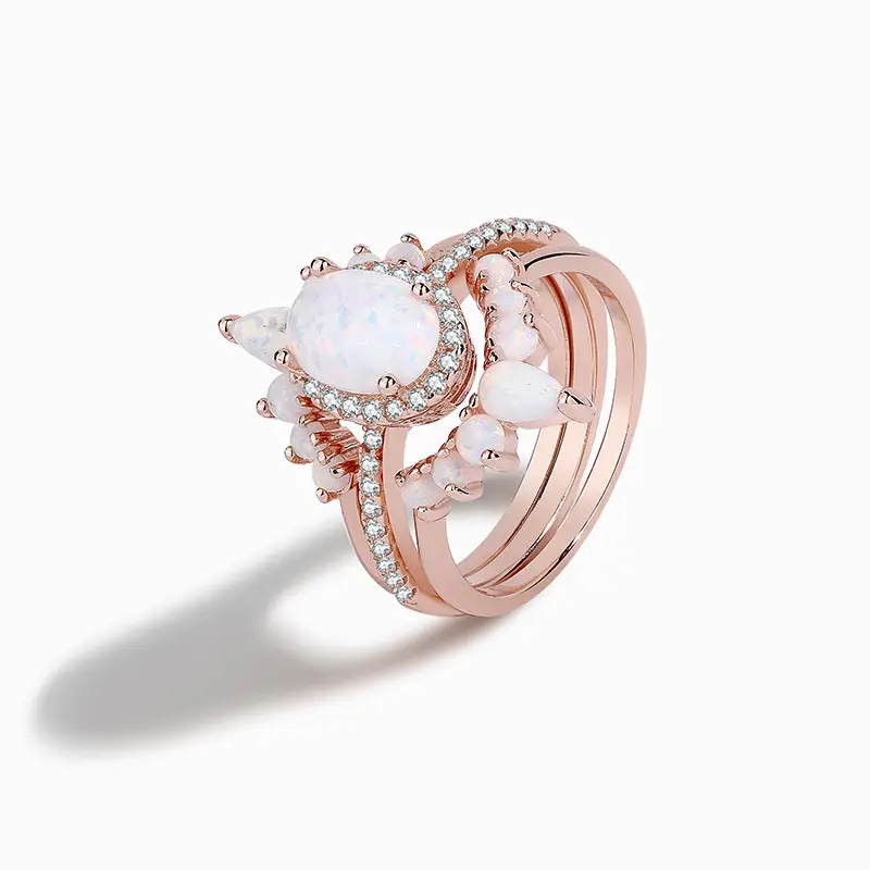 SKA Jewelry anello in argento sterling 925 placcato oro 18 carati con diamante opale a fila singola in oro rosa