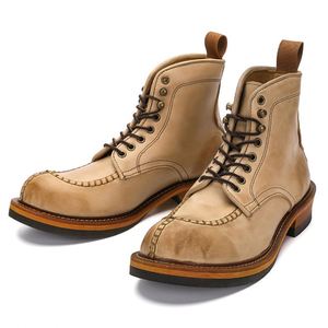 New Men's Winter-<b>Spring</b> Vintage Outdoor Work <b>Boots</b> Made of Genuine Leather with Laces Ankle Height and Cowhide for Trekking - Product Image 1