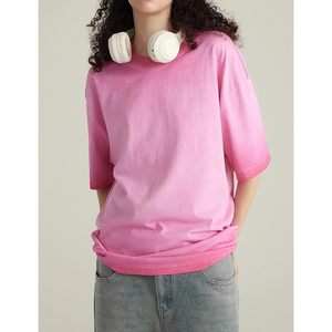 2025 femmes lavé Vintage dégradé poids lourd surdimensionné à manches courtes T-Shirt col rond coton été hauts - Product Image 1