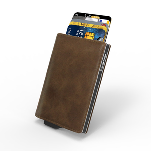 Porte-cartes fin en cuir véritable pour homme, portefeuille long, fermeture ouverte minimaliste, marron - Product Image 6