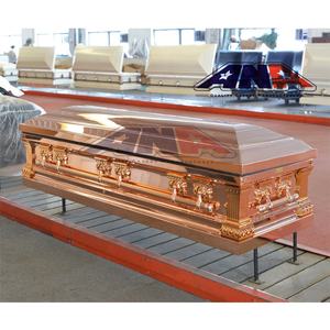 Роскошный металлический гроб ANA в американском стиле, покрытый золотом, с бархатной отделкой цвета миндаль - Product Image 5