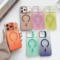 Coque de téléphone magnétique dégradée en gros avec support de cadre d'appareil photo pour iPhone 17 Air 17 16 15 Pro Max, compatible avec la charge sans fil
