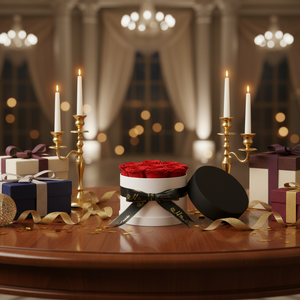 Cadeau personnalisé pour la Saint-Valentin et la fête des mères, roses éternelles de qualité supérieure, boîte cadeau ronde à bordure dorée, rose éternelle conservée - Product Image 6