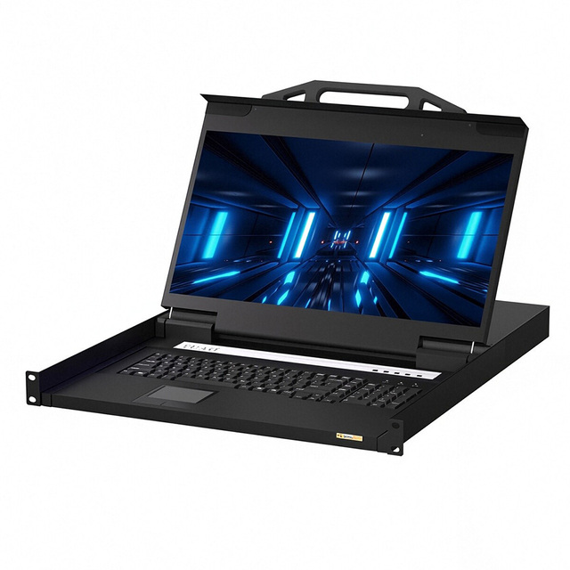 1U Rack 17.3" LCD KVM Console 8 Port HDMI KVM Console Drawer + 8-pack Cables, LED KVM Switch