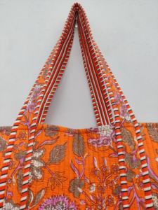 Bolso de mano de algodón acolchado con flores bohemias hecho a mano, respetuoso con el medio ambiente, sostenible, diseño reversible, resistente, mango diario, logotipo reutilizable, regalos - Product Image 3