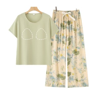 Ensemble de pyjama en coton et soie à manches courtes et pantalon long avec coussinets de soutien-gorge, tenue d'intérieur fine d'été pour femme, grandes tailles - Product Image 5