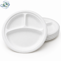 Assiettes rondes en bagasse compostables de 8,86 pouces à 3 compartiments pour la restauration, les repas scolaires et hospitaliers (vente en gros)