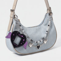 Breloque de sac en acrylique Y2K avec cœur scintillant et ailes, avec chaîne de perles, pour sac à main, accessoire de pendentif