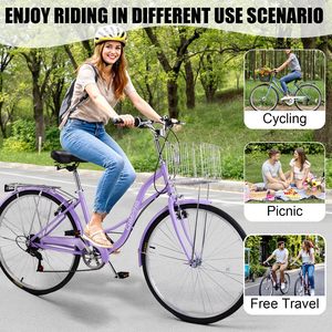 Vélo <span class=keywords><strong>de</strong></span> plage <span class=keywords><strong>pour</strong></span> <span class=keywords><strong>femme</strong></span> à 7 vitesses avec design <span class=keywords><strong>ergonomique</strong></span>, <span class=keywords><strong>selle</strong></span> réglable, double garde-boue et frein V, violet - Product Image 5