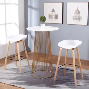 Yuvarlak demir yüksek masa Modern tasarım Nordic gece kulübü beyaz tel Metal çerçeve kahve kokteyl