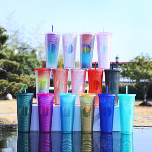 Vaso de Plástico Acrílico de 24 oz, Vaso DiamondBottle de Doble Pared, Reutilizable, con Rejilla de Tachuelas, con Tapa y Pajita - Product Image 4