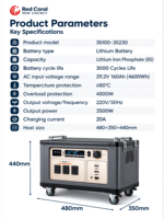 Centrale Électrique Portable OEM 3500W 6800Wh 29.2V DC au Lithium Fer Phosphate, Générateur Solaire avec Roues et Onde Sinusoïdale Pure