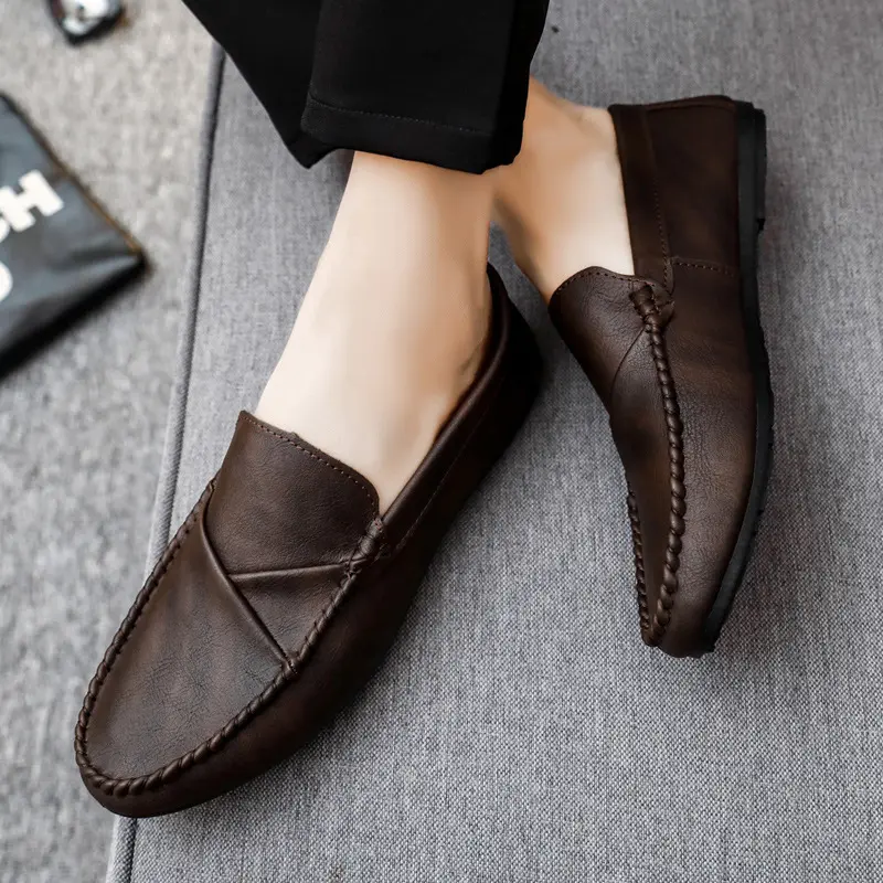 Mocassins de couro, mocassins de couro da moda, fácil de usar, sapato casual elegante para homens