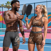 Sous-vêtements pour couples imprimés graffiti 'Love' ODM d'usine, respirants, classiques, comprenant soutien-gorge de sport dos nageur et shorty pour homme, et culottes pour femme