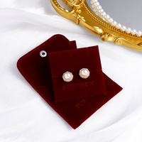 Pochette à bijoux en velours 8x8cm avec bouton d'insertion, sac à bijoux et insert, pochette pour collier et boucles d'oreilles, carte d'insertion personnalisée avec logo