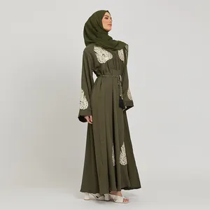 Muslim Clothing Fashion 3D Floral Embroidery Cardigan Islamic Women Long Maxi Dresses