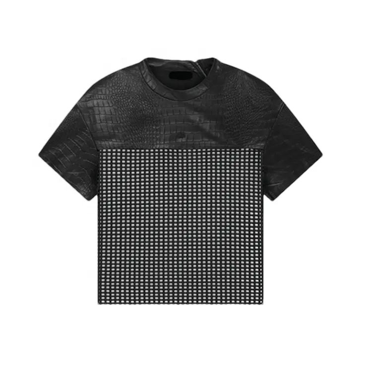 Finch Garment New Designer Leather Blank Hollow Out T-shirt Streetwear Outdoor Short Sleeve Men Black Leather T Shirt