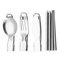 Meilleure vente transfrontalière : Ensemble minimaliste de couteau, fourchette et cuillère pliables en acier inoxydable 304, baguettes détachables, compatible lave-vaisselle