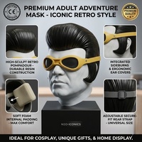 Masque en latex style Elvis Rock and Roll classique avec perruque, drôle et amusant, pour Pâques, Halloween, costume de mascarade, cosplay, respirant et réutilisable
