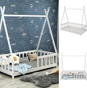 <span class=keywords><strong>Letto</strong></span> bianco moderno per bambini 80X160 <span class=keywords><strong>cm</strong></span> in legno massello con protezione anticaduta - Product Image 3