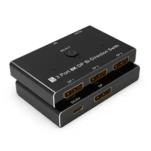 Pengalih Bi-direction 8K @ 30Hz 4K @ 120Hz Splitter Converter 3 Port DisplayPort 8K DP 1.4 Switch untuk Berbagai Sumber dan Tampilan