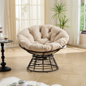 Fauteuil Papasan Ergonomique Confortable en Acier, Pivotant à 360°, Moderne, Portable, pour Extérieur, avec Coussin Épais et Doux, Cadre Marron, Coussin Beige - Product Image 6