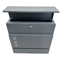Boîte aux lettres autoportante noire moderne avec design géométrique, résistante aux intempéries, en acier galvanisé