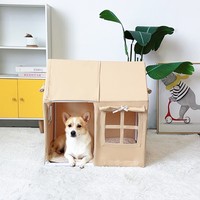 Tente pour animaux de compagnie en tissu avec structure en PVC pour chats et chiens, design coréen blanc pur, maison tendance