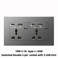 Prises murales électriques multifonctionnelles F60 de haute qualité à double 3 broches EU/UK/Universelles 10A/16A avec charge rapide USB Type C