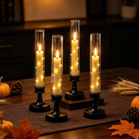 Lampe de table LED décorative à longue tige en fil de cuivre, imitation bougie, pour méditation, Halloween, restaurant occidental
