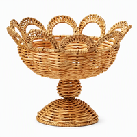 Corbeille à fruits en rotin tressé à la main, compotier à bord festonné, décoration de table en fibres naturelles, vente en gros OEM, corbeille à fruits en rotin
