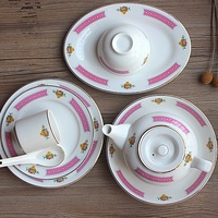 Nouvelles assiettes et bols en céramique vintage à bord doré, motif fleur de prunier, rétro, pour fruits, riz, nouilles, desserts, avec cuillères et pots ovales