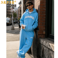Ensemble de survêtement 2 pièces pour homme avec logo personnalisé, comprenant un sweat à capuche zippé à double couche en polaire épaisse brodé et un pantalon de survêtement à jambes larges