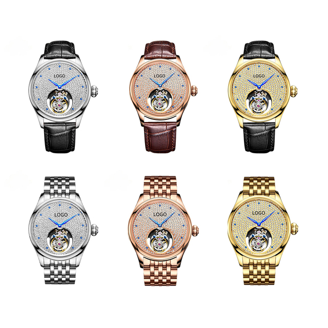 Customize Luxury Men's Diamond Watch Fashion Sapphire Stainless Steel Water-resistant Tourbillon Mechanical Watch