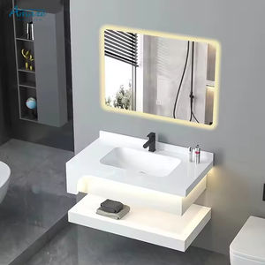 Ensemble de meubles-lavabos de salle de bain de luxe modernes à double couche en ardoise, <span class=keywords><strong>avec</strong></span> éclairage LED intelligent et lavabo en marbre, à fixation murale - Product Image 2